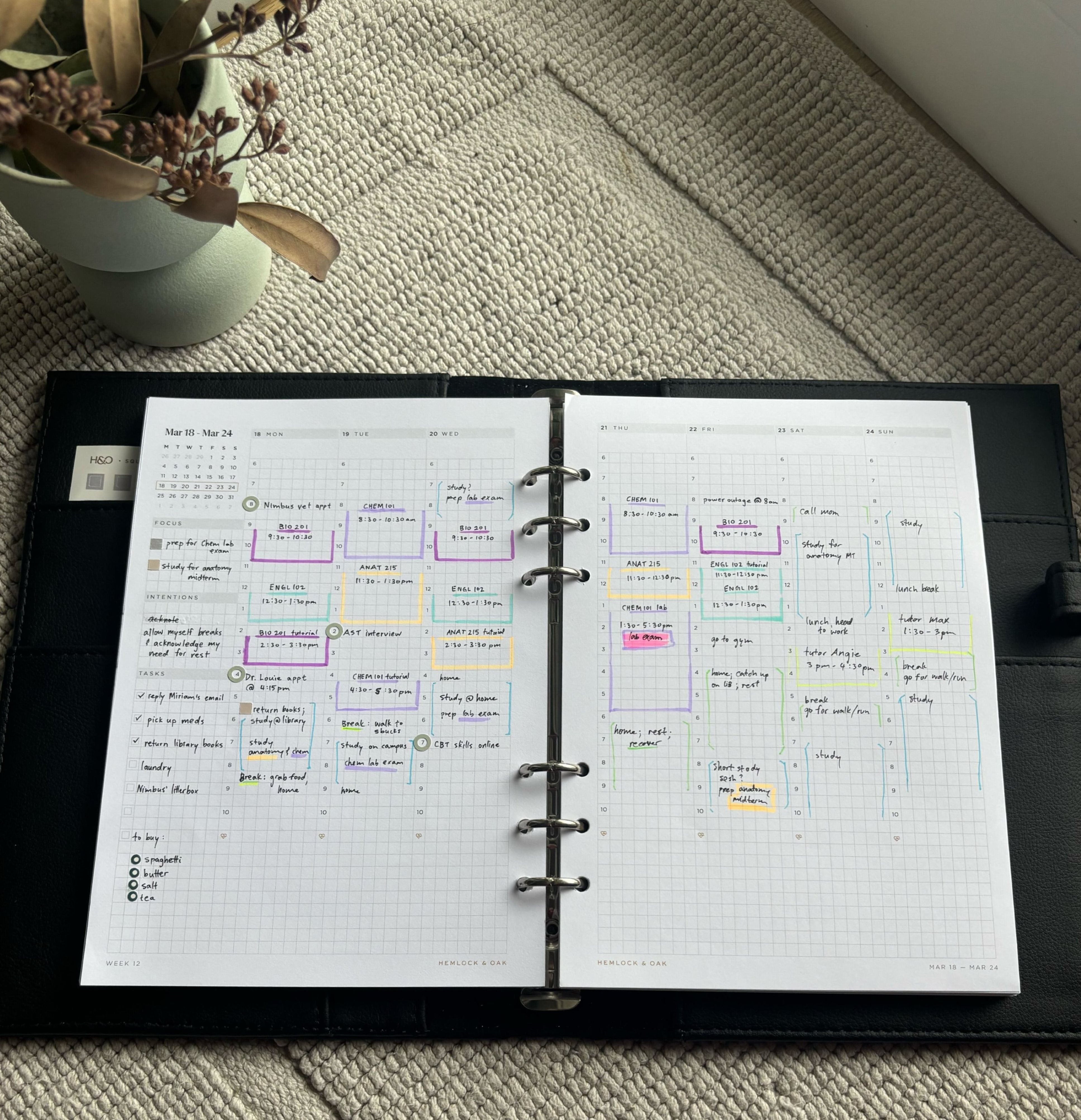 a planner spread illustrating the time blocking method