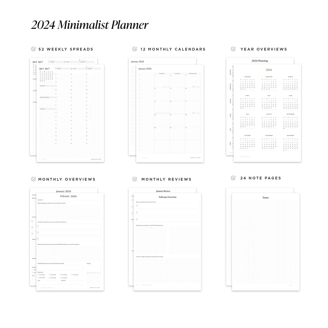 2024 Weekly Minimalist Planner Hemlock & Oak
